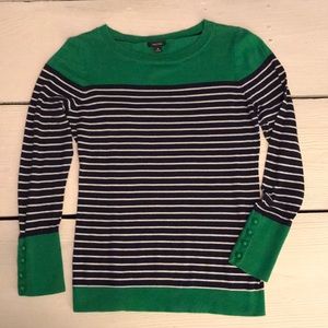 Women’s Nautical Navy, green & white sweater